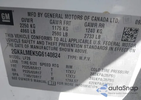 2016 GMC Terrain Sle-1 z USA, uszkodzony, nr VIN 2GKALMEK5G6140824